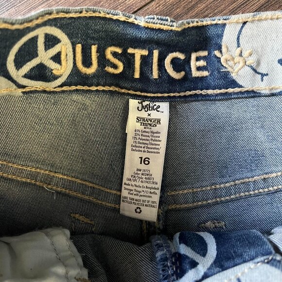 Justice X Stranger Things Smiley Peace Sign Denim Jeans Size 16 - Picture 3 of 8